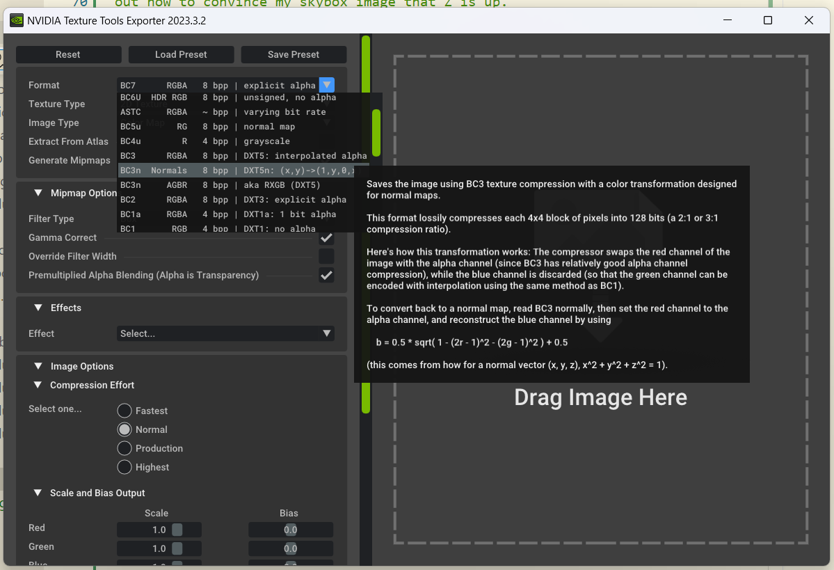 Settings view of NVIDIA Texture Tools Exporter