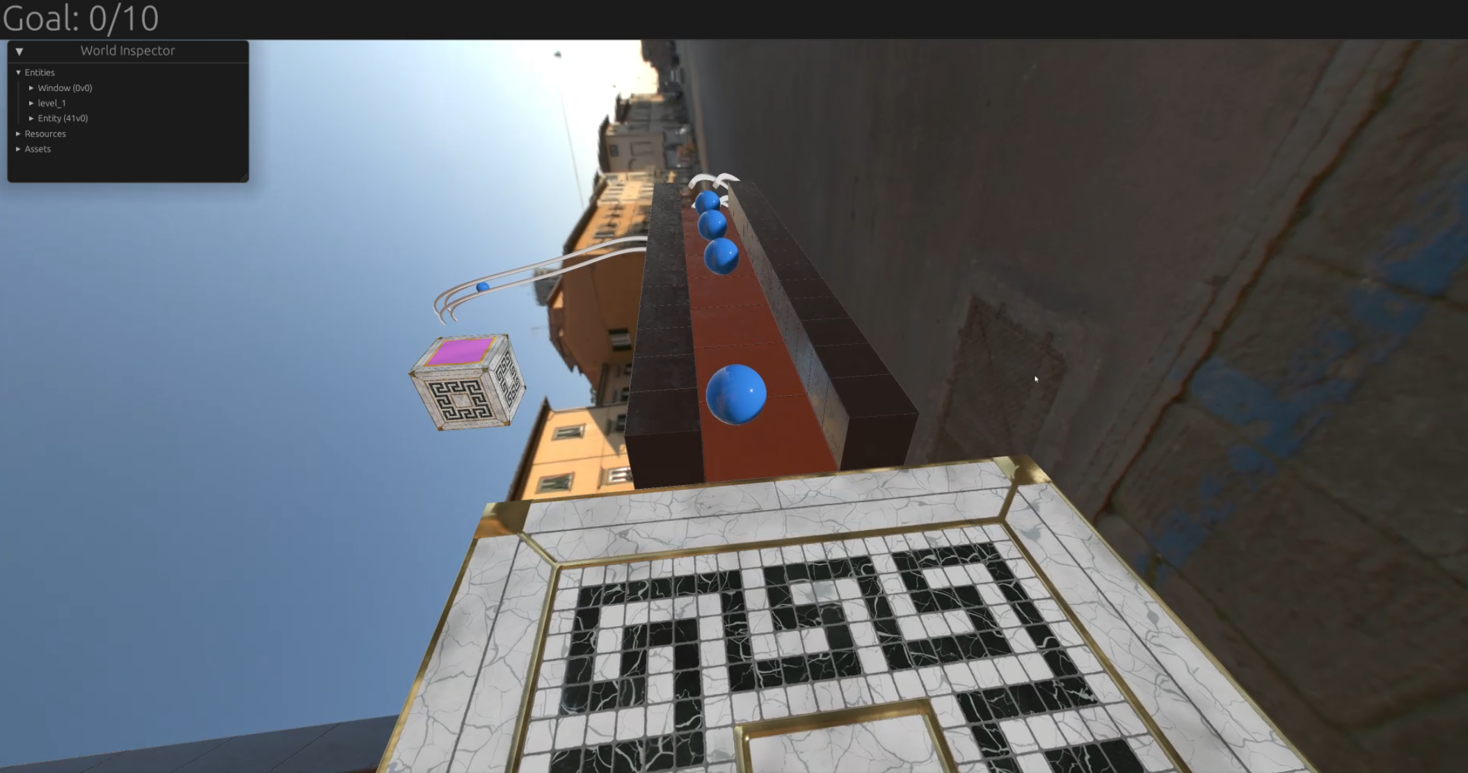 Game screenshot showing a skybox that is rotated 90 degrees counter-clockwise